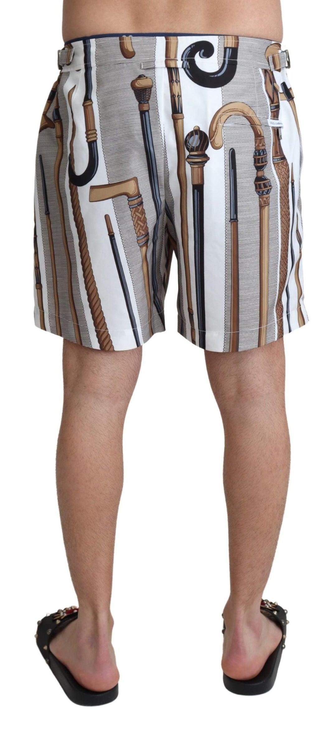 Dolce &amp; Gabbana White Walking Stick Beachwear Shorts Swimshorts