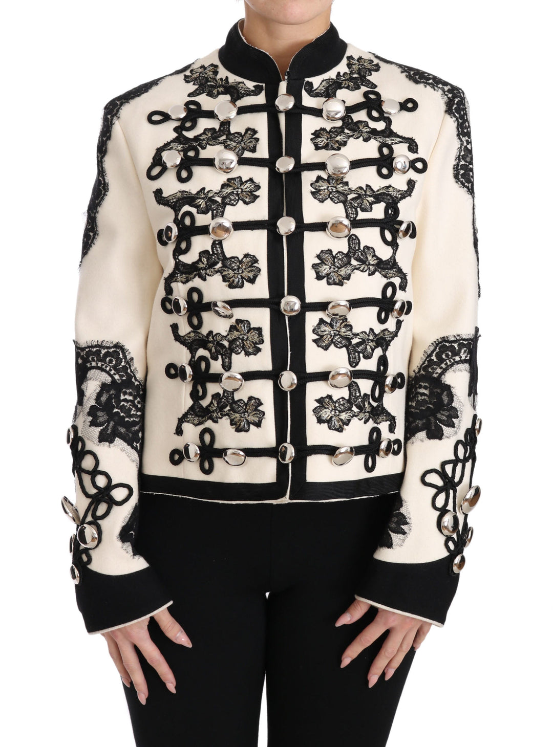 Dolce &amp; Gabbana Sport Jackets - White Wool Black Floral Baroque Jacket