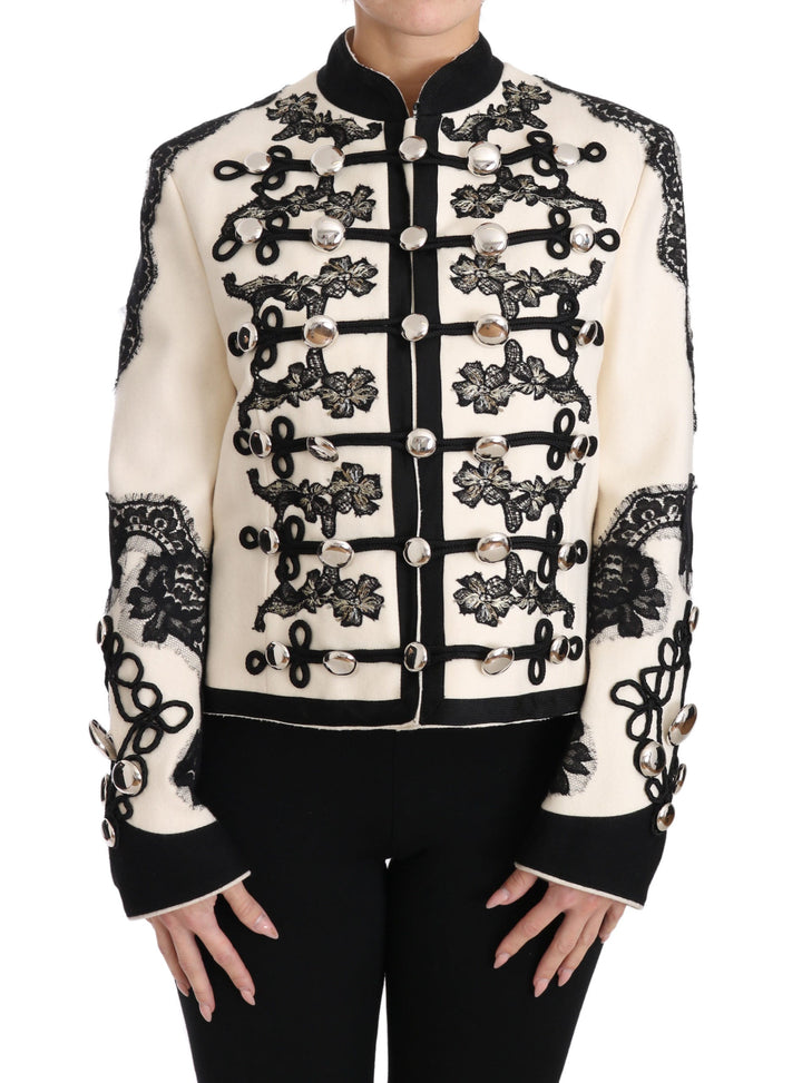 Dolce &amp; Gabbana Sport Jackets - White Wool Black Floral Baroque Jacket