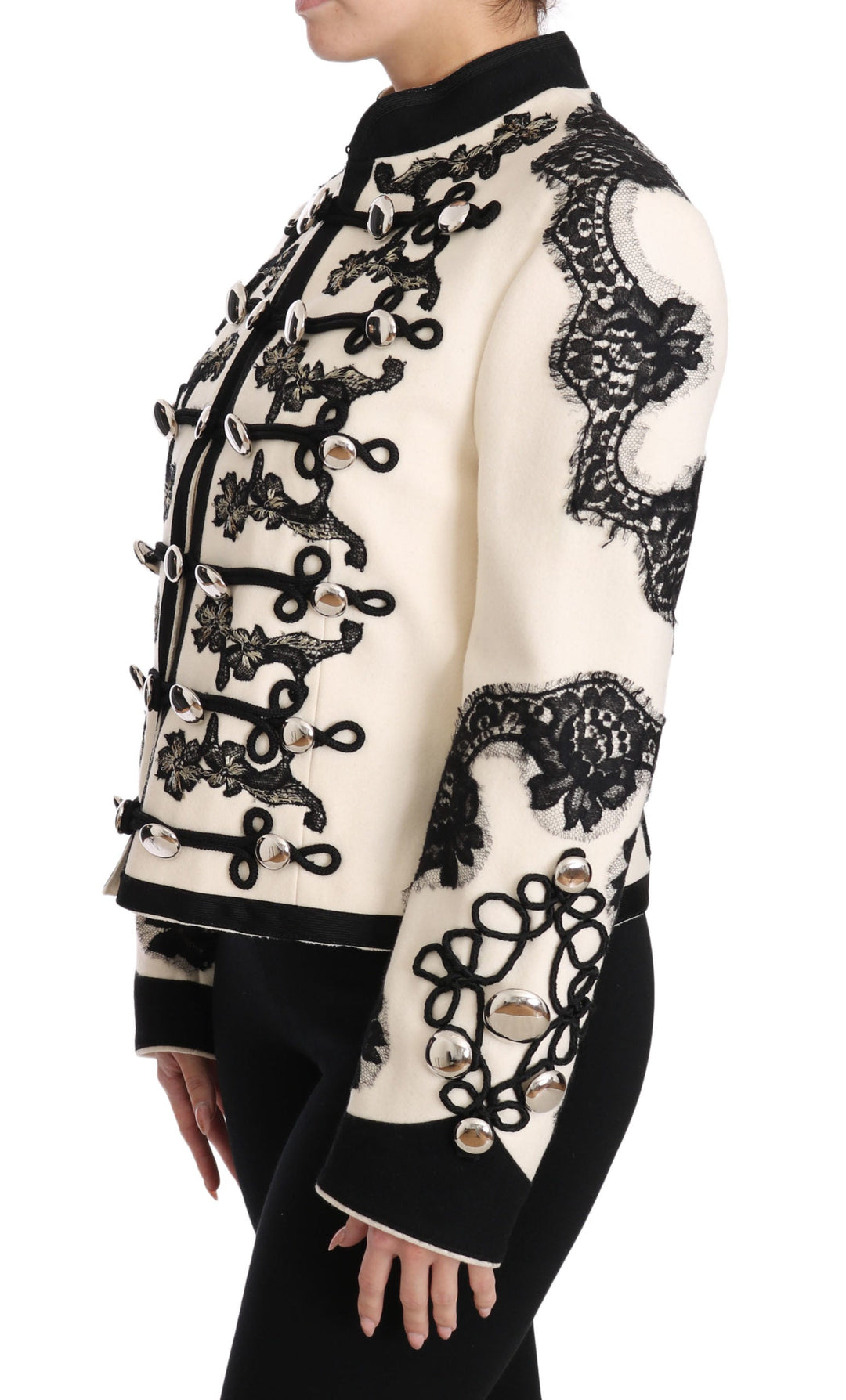 Dolce &amp; Gabbana Sport Jackets - White Wool Black Floral Baroque Jacket