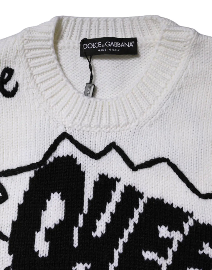 Dolce &amp; Gabbana White Wool Knit Crew Neck Pullover Sweater