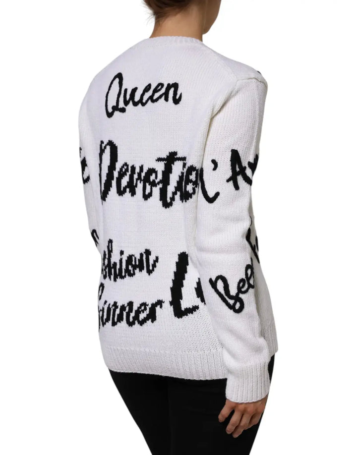 Dolce &amp; Gabbana White Wool Knit Crew Neck Pullover Sweater