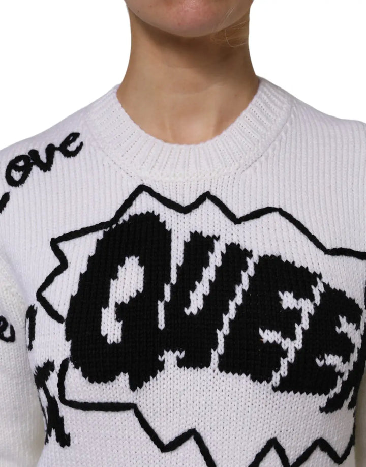 Dolce &amp; Gabbana White Wool Knit Crew Neck Pullover Sweater