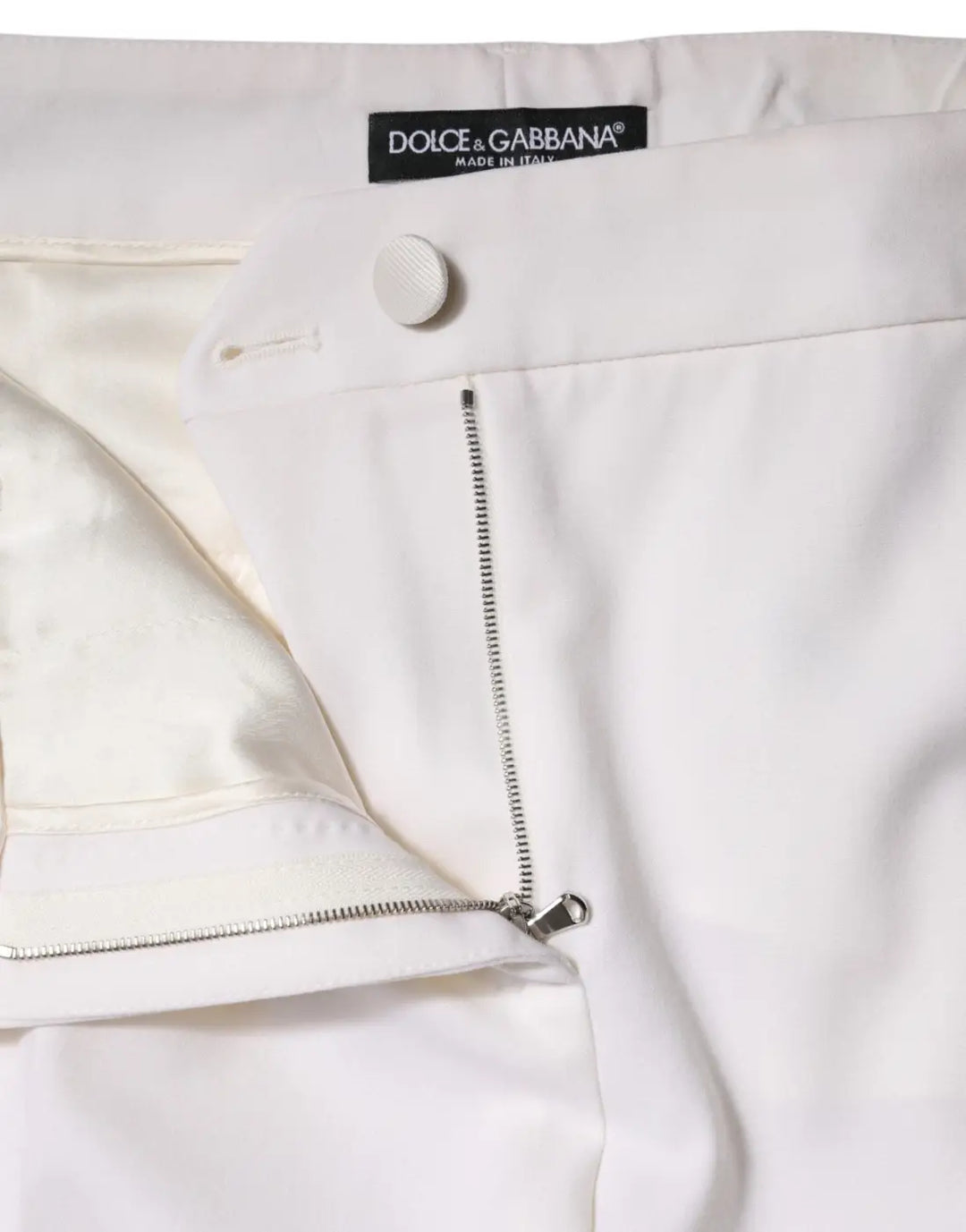 Dolce &amp; Gabbana White Wool Mid Waist Tapered Pants
