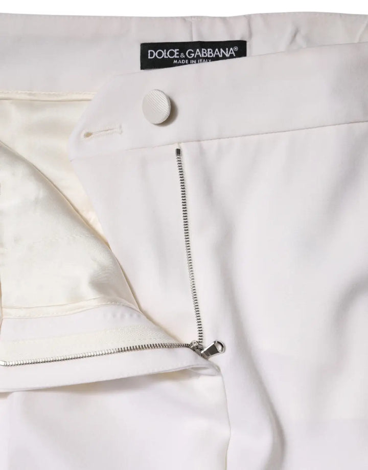 Dolce &amp; Gabbana White Wool Mid Waist Tapered Pants