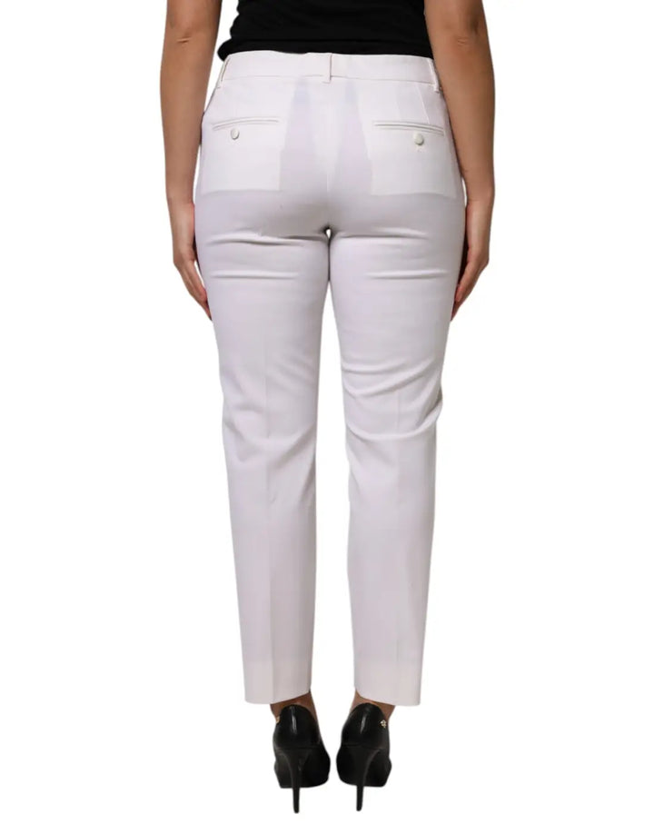 Dolce &amp; Gabbana White Wool Mid Waist Tapered Pants