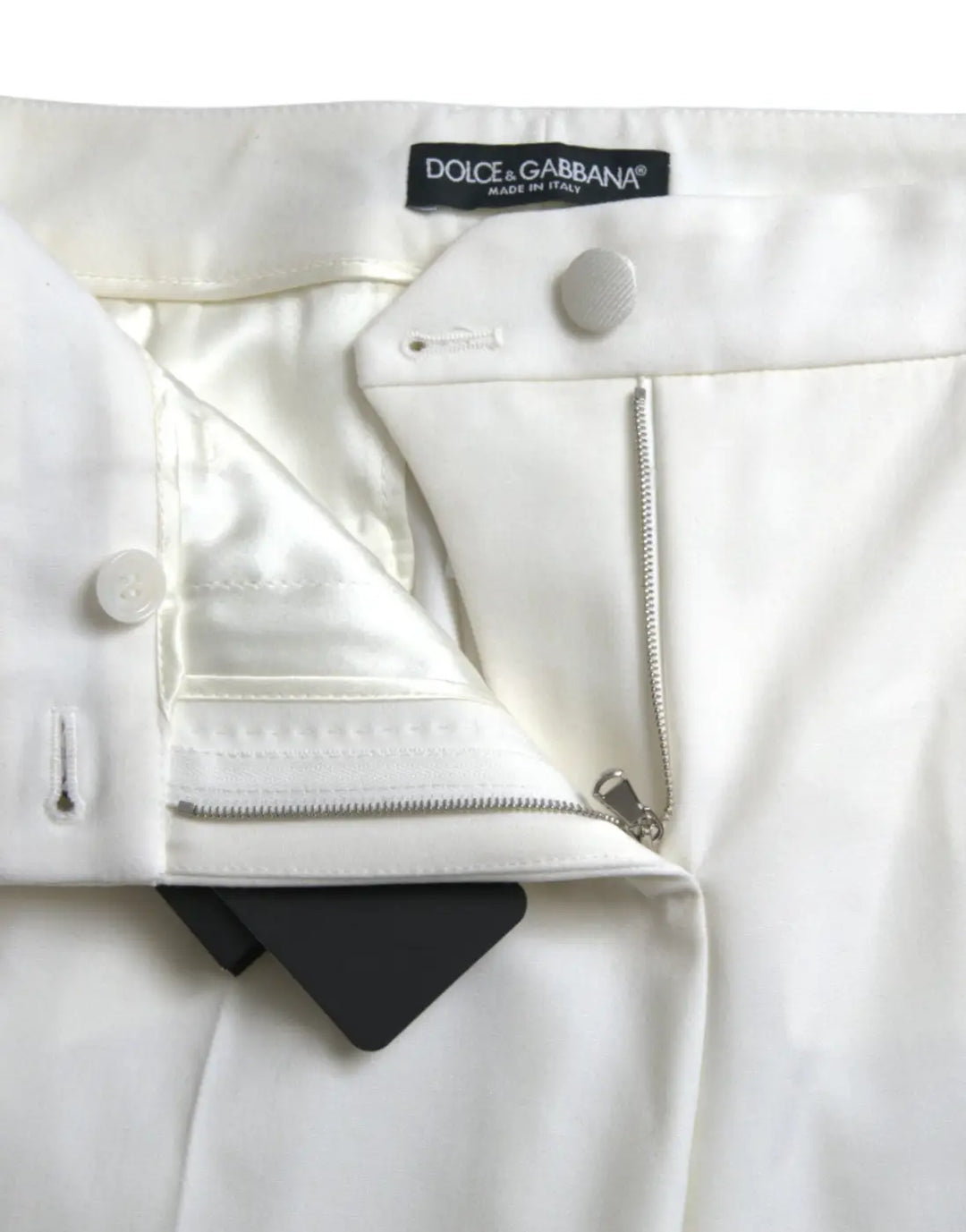 Dolce &amp; Gabbana White Wool Mid Waist Tapered Pants