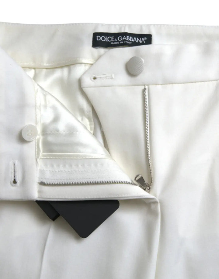 Dolce &amp; Gabbana White Wool Mid Waist Tapered Pants