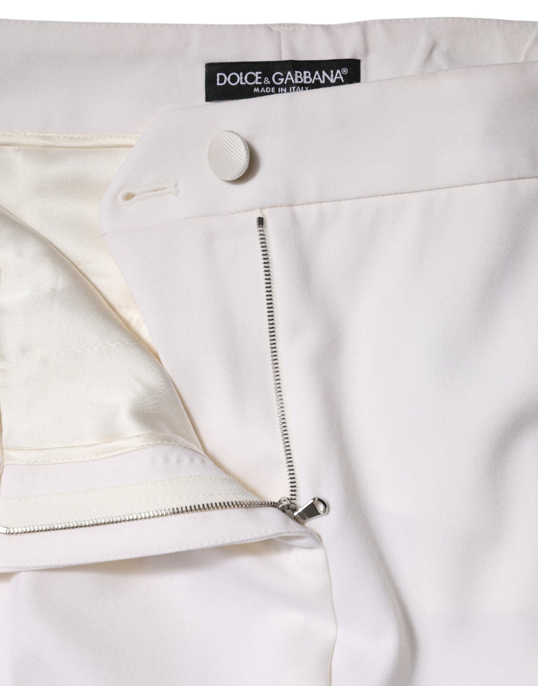 Dolce &amp; Gabbana White Wool Mid Waist Tapered Pants