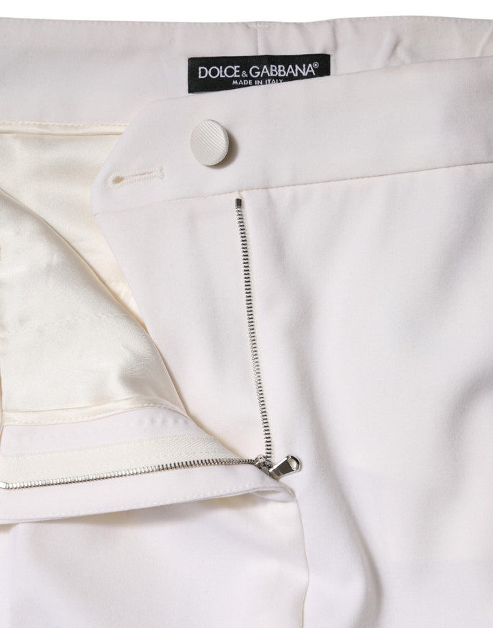 Dolce &amp; Gabbana White Wool Mid Waist Tapered Pants