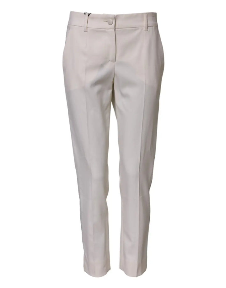 Dolce &amp; Gabbana White Wool Mid Waist Tapered Trouser Pants
