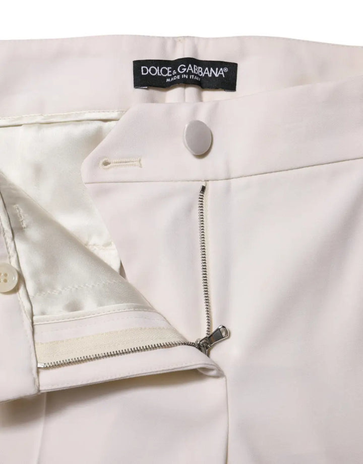Dolce &amp; Gabbana White Wool Mid Waist Tapered Trouser Pants