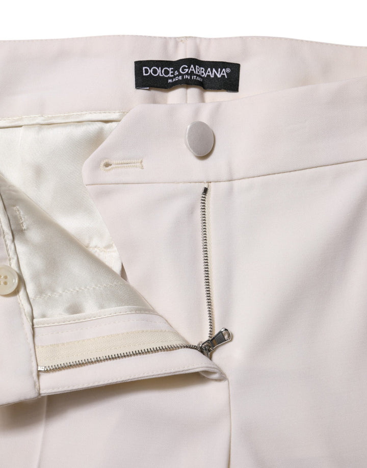 Dolce &amp; Gabbana White Wool Mid Waist Tapered Trouser Pants