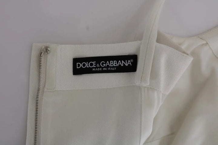 Dolce &amp; Gabbana White Wool Stretch Brooch Shift Dress
