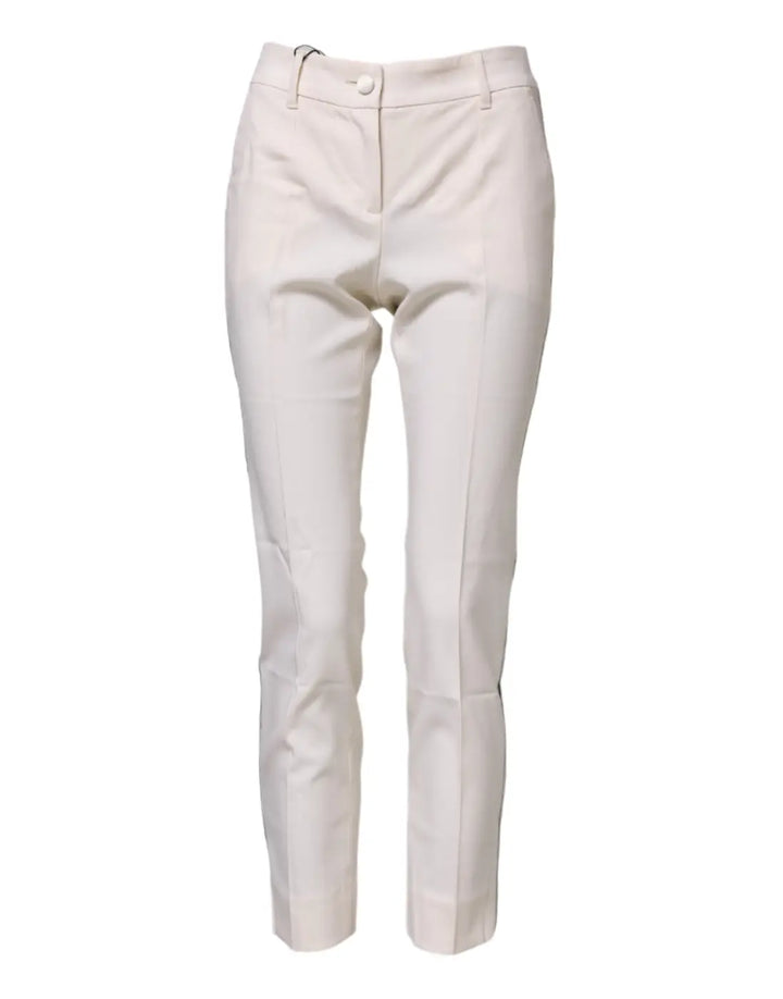 Dolce &amp; Gabbana White Wool Tapered High Waist Pants