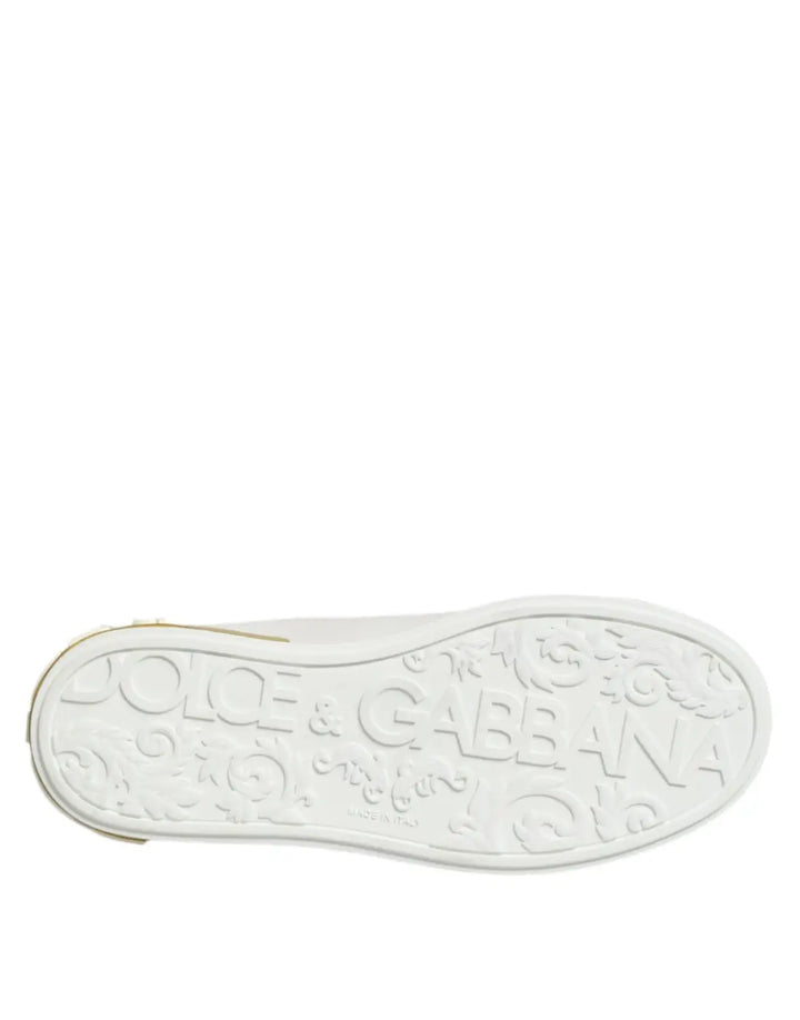 Dolce &amp; Gabbana White Yellow Leather Low Top Sneakers Shoes