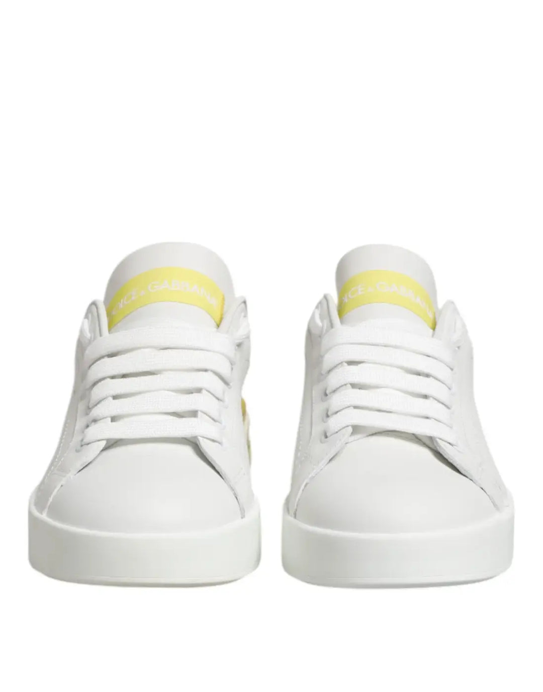 Dolce &amp; Gabbana White Yellow Leather Low Top Sneakers Shoes