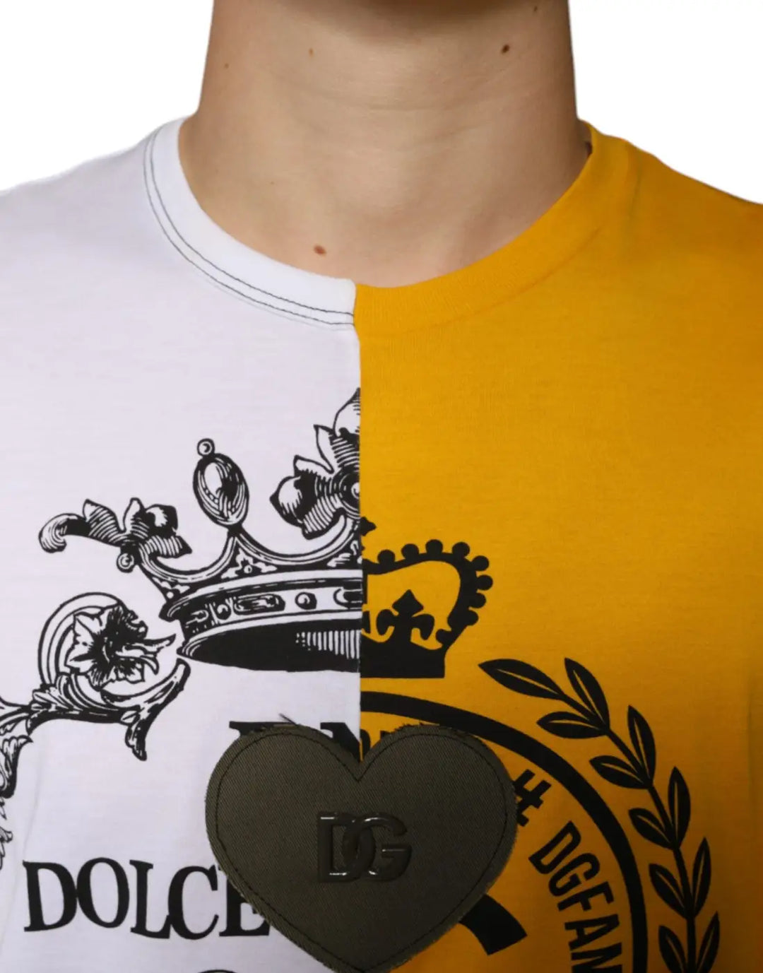 Dolce &amp; Gabbana White Yellow Logo Print Short Sleeve T-shirt