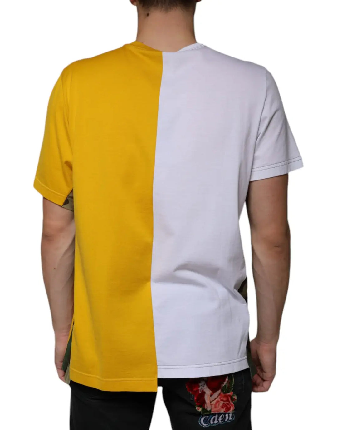 Dolce &amp; Gabbana White Yellow Logo Print Short Sleeve T-shirt