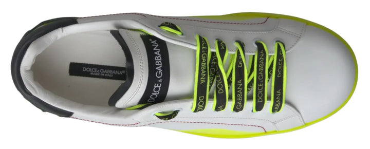 Dolce &amp; Gabbana White Yellow Portofino Leather Sneakers Shoes