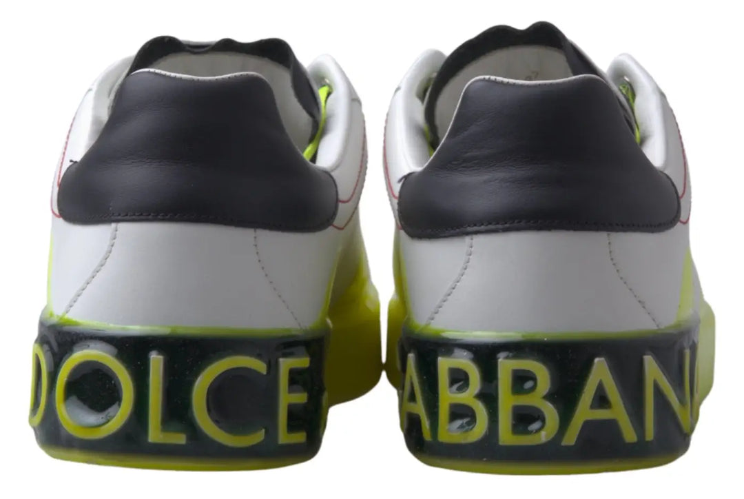 Dolce &amp; Gabbana White Yellow Portofino Leather Sneakers Shoes
