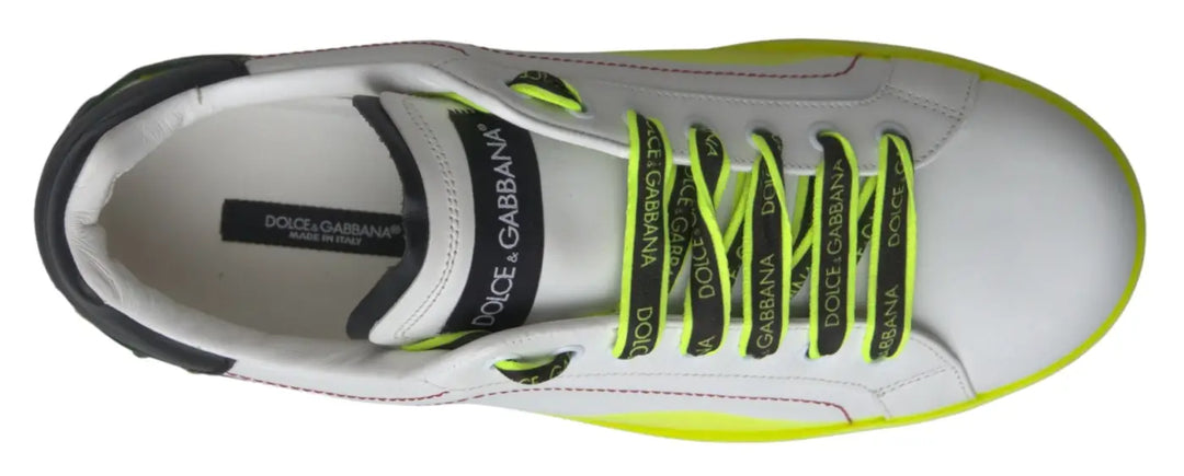 Dolce &amp; Gabbana White Yellow Portofino Leather Sneakers Shoes