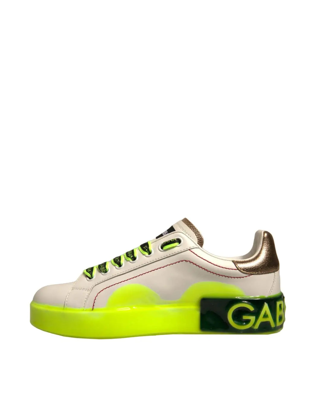 Dolce &amp; Gabbana White Yellow Portofino Leather Sneakers Shoes