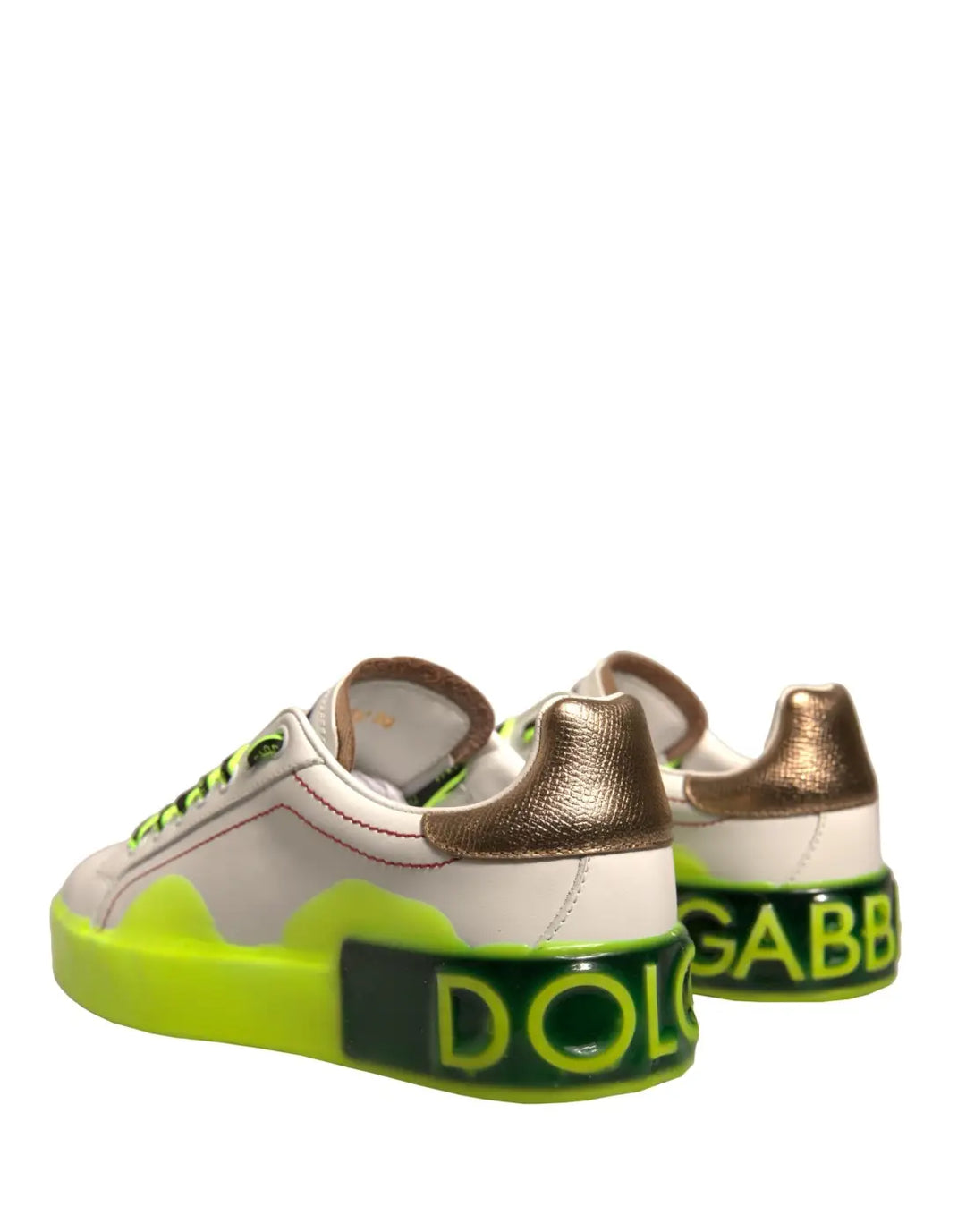 Dolce &amp; Gabbana White Yellow Portofino Leather Sneakers Shoes