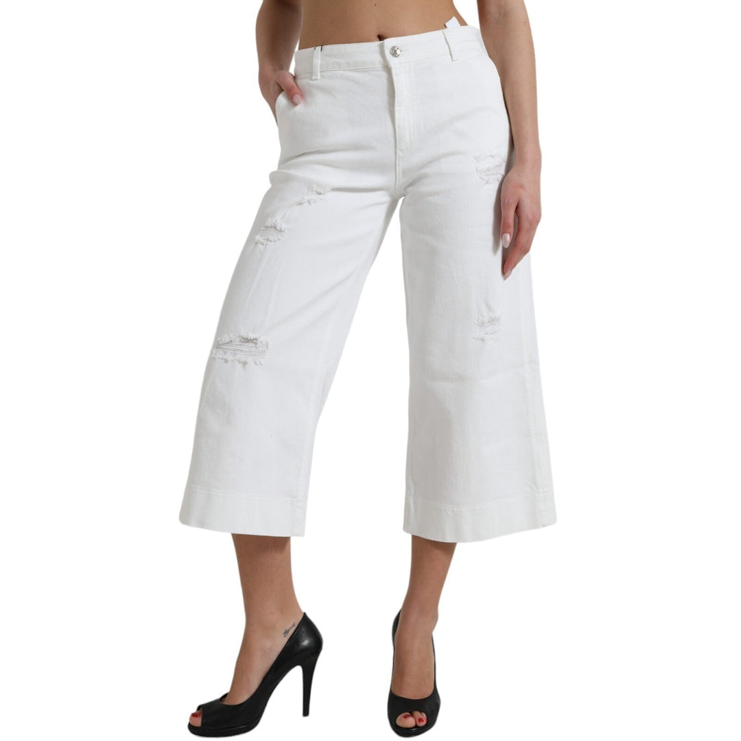 Dolce &amp; Gabbana Wide Leg White Cotton Cropped Denim Jeans