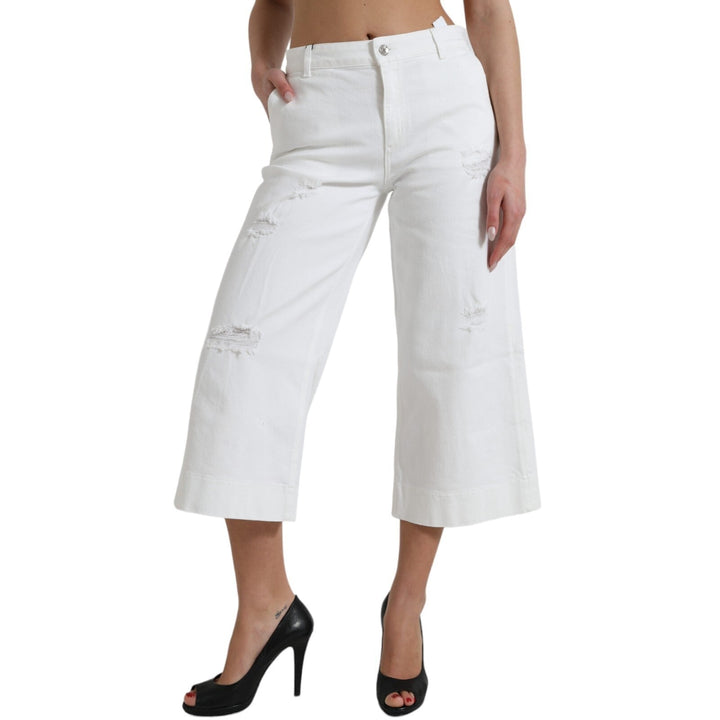 Dolce &amp; Gabbana Wide Leg White Cotton Cropped Denim Jeans