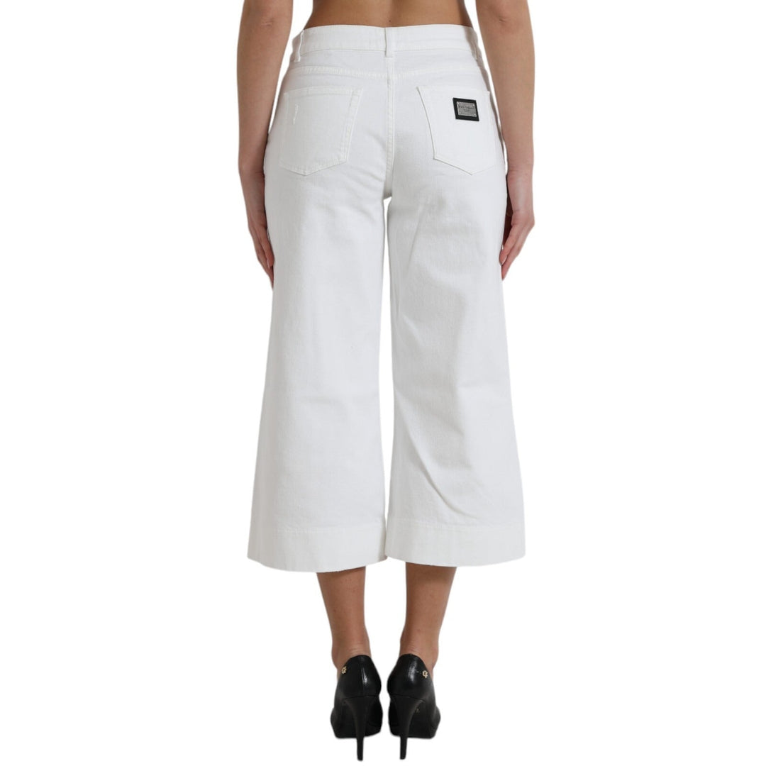 Dolce &amp; Gabbana Wide Leg White Cotton Cropped Denim Jeans