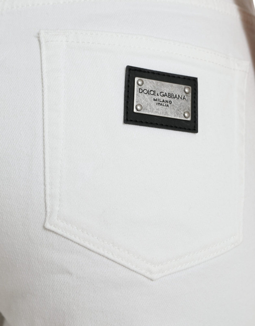 Dolce &amp; Gabbana Wide Leg White Cotton Cropped Denim Jeans