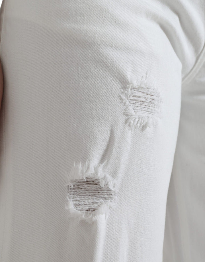 Dolce &amp; Gabbana Wide Leg White Cotton Cropped Denim Jeans
