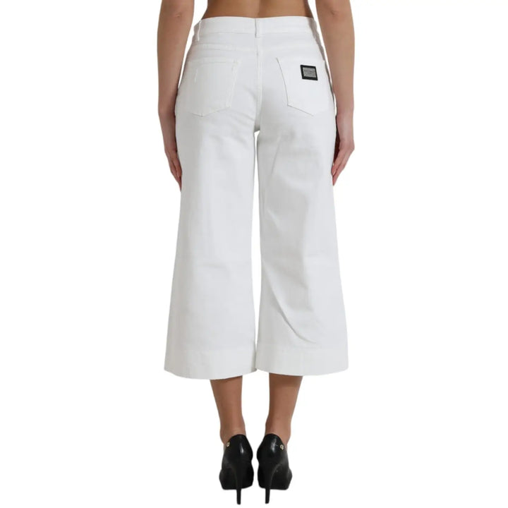 Dolce &amp; Gabbana Wide Leg White Cotton Cropped Denim Jeans
