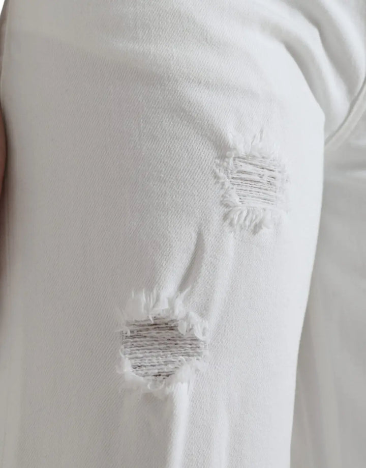 Dolce &amp; Gabbana Wide Leg White Cotton Cropped Denim Jeans