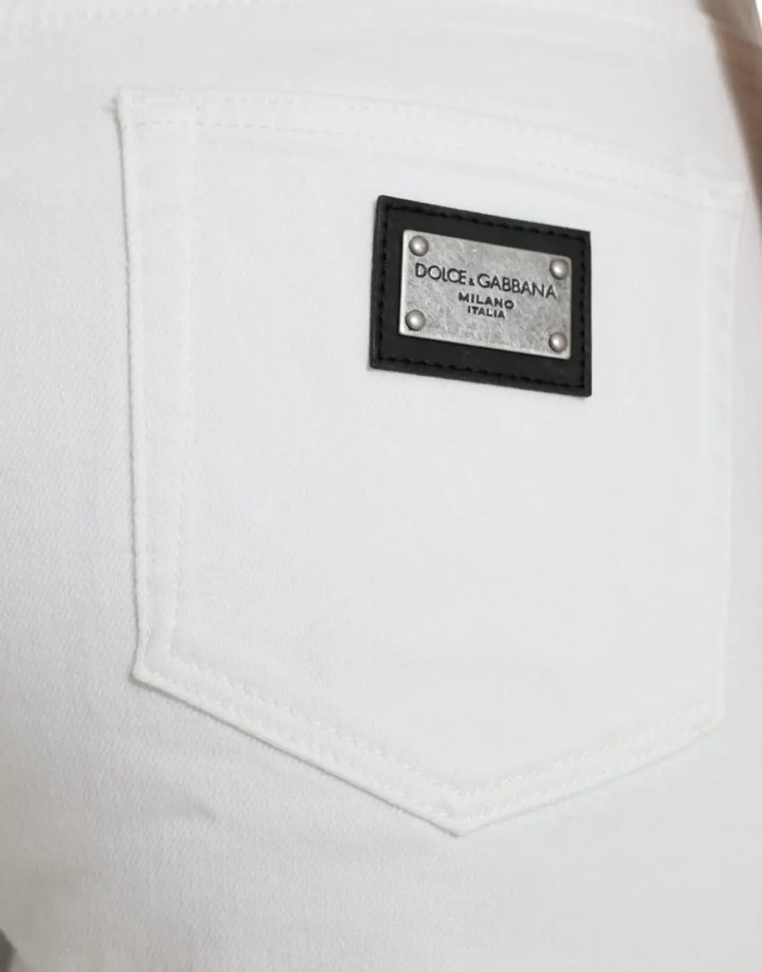 Dolce &amp; Gabbana Wide Leg White Cotton Cropped Denim Jeans