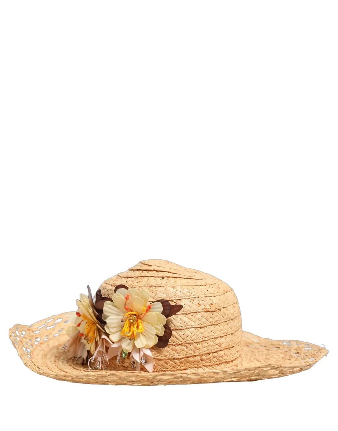 Dolce & Gabbana Women Beige Wide Brim Floral Bucket Capello Hat