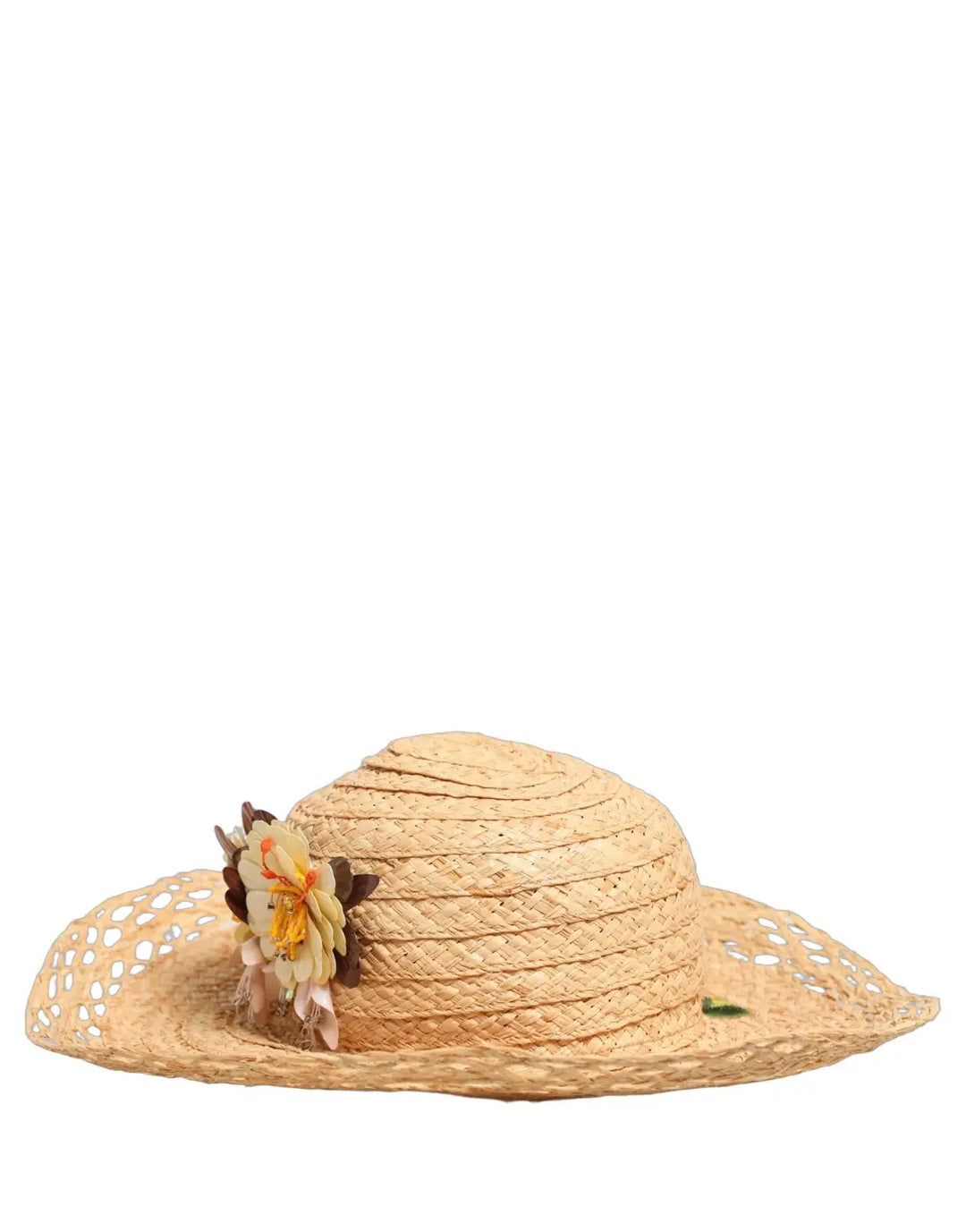 Dolce &amp; Gabbana Women Beige Wide Brim Floral Bucket Capello Hat