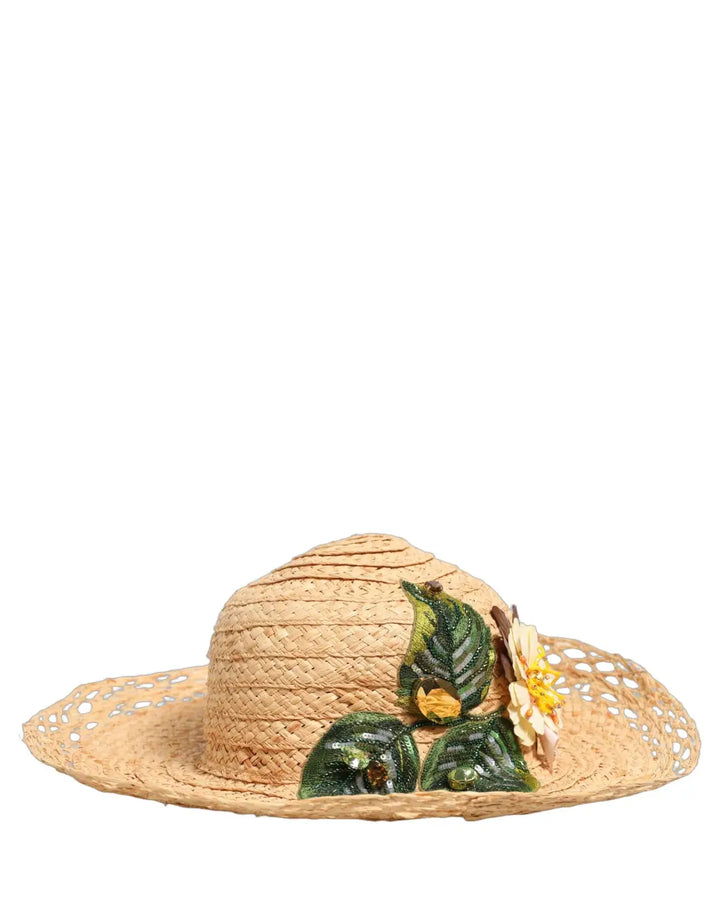 Dolce &amp; Gabbana Women Beige Wide Brim Floral Bucket Capello Hat