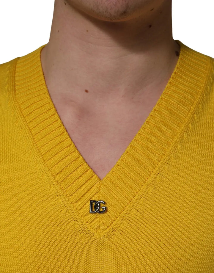 Dolce &amp; Gabbana Wool Knitted V-Neck Pullover Yellow