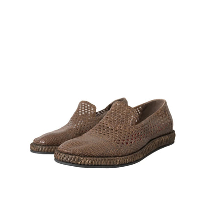 Dolce Gabbana Woven Leather Loafers Shoes Authentic Luxury Style &
