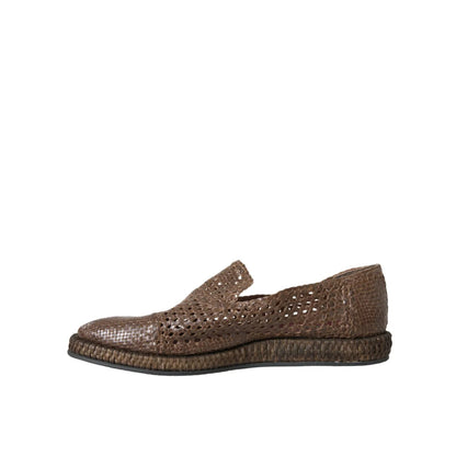 Dolce Gabbana Woven Leather Loafers Shoes Authentic Luxury Style &