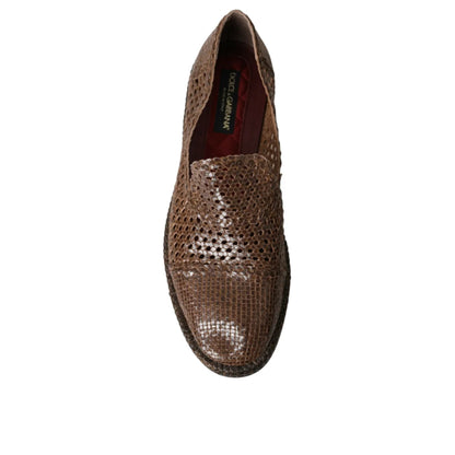 Dolce Gabbana Woven Leather Loafers Shoes Authentic Luxury Style &