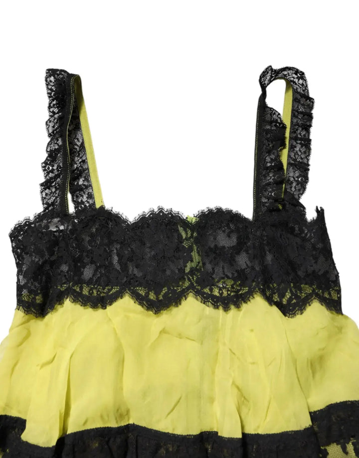 Dolce &amp; Gabbana Yellow Black Babydoll Chemise Lingerie Dress