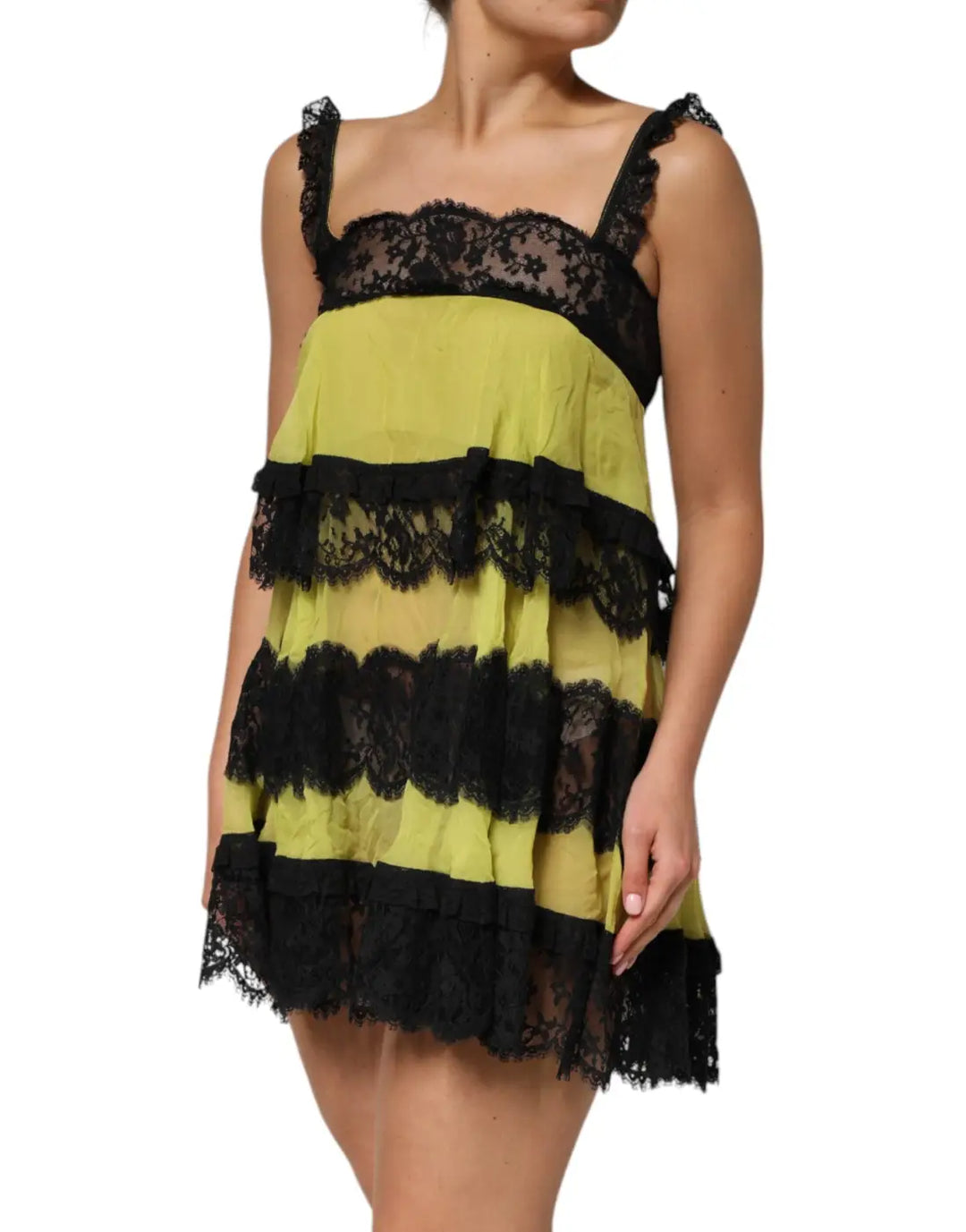 Dolce &amp; Gabbana Yellow Black Babydoll Chemise Lingerie Dress