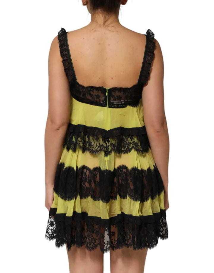 Dolce &amp; Gabbana Yellow Black Babydoll Chemise Lingerie Dress
