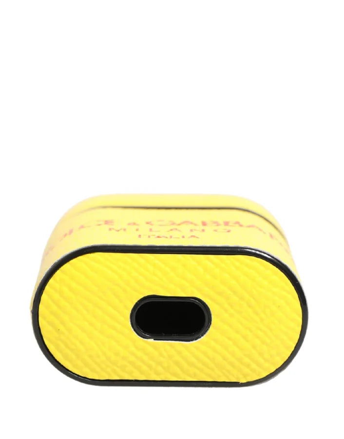 Dolce & Gabbana Yellow Calf Leather Logo Flip Holder Strap Airpods Case