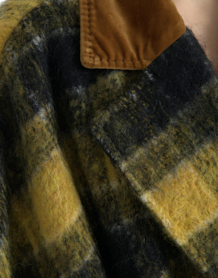 Dolce &amp; Gabbana Overcoats - Yellow Checkered Long Sleeve Coat Jacket