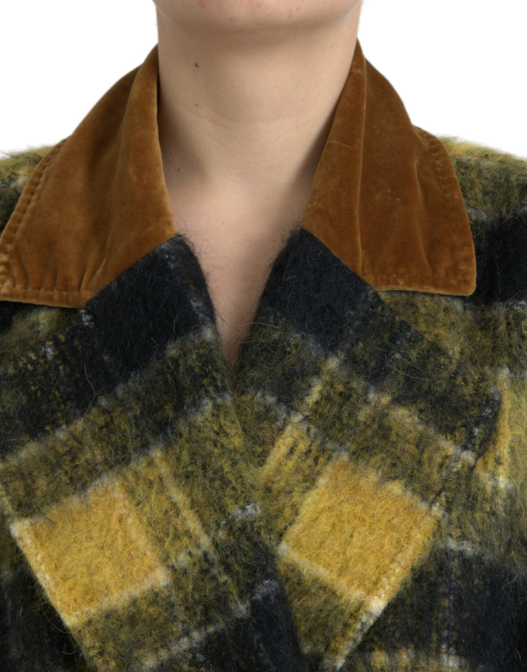 Dolce &amp; Gabbana Overcoats - Yellow Checkered Long Sleeve Coat Jacket