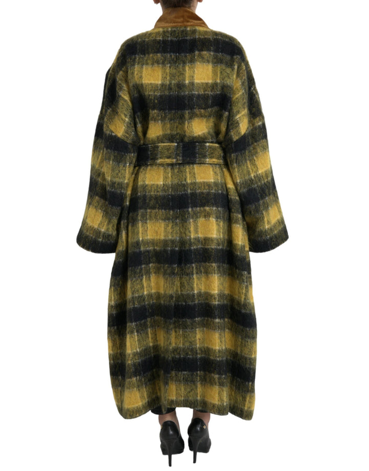 Dolce &amp; Gabbana Overcoats - Yellow Checkered Long Sleeve Coat Jacket